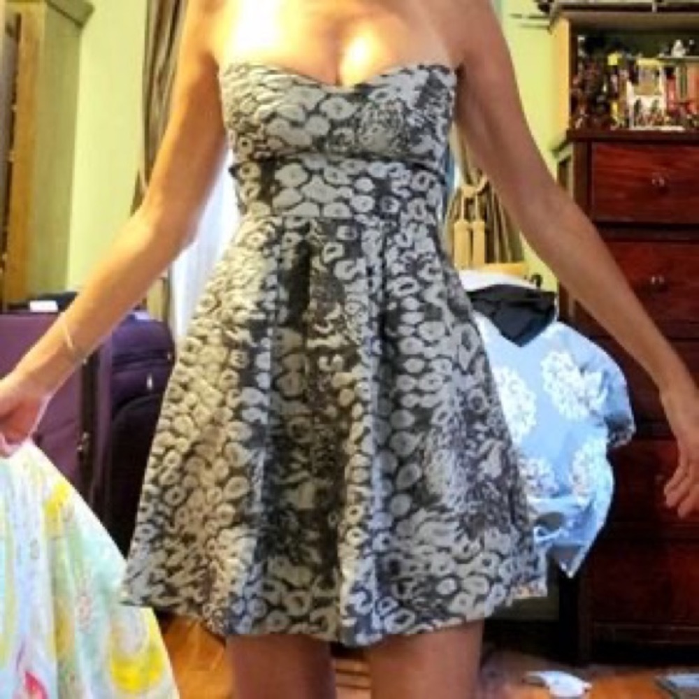 Mink Pink Jacquard Gray Leopard Strapless Mini Dress M